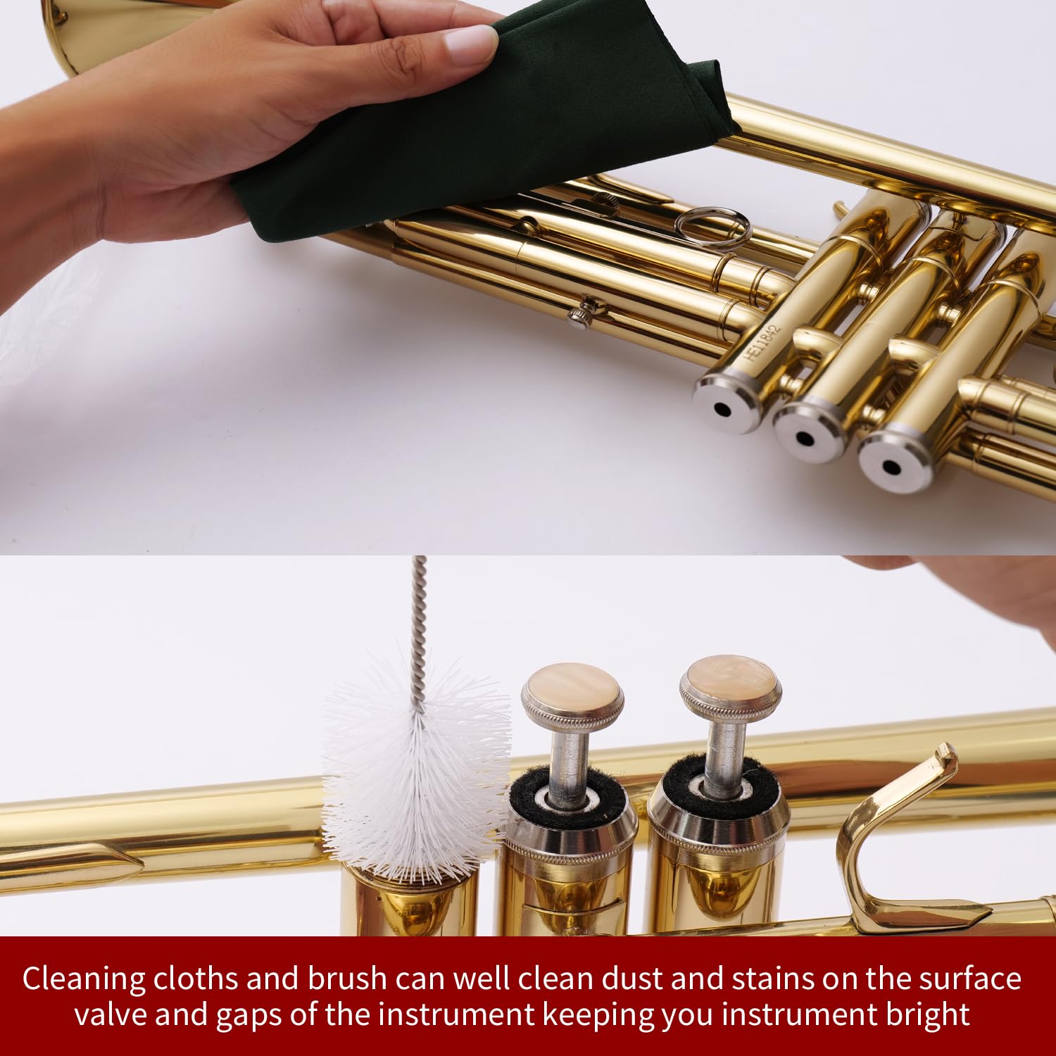 Professional Trumpet & Cornet Cleaning Care Kit - Valve Oil, Piston Oil, Slide Grease, Snake Brush, Piston Brush, Mouthpiece Brush, Dust Brush & Cleaning Cloth - Essential Maintenance Tools for Musicians & Students - Perfect for Daily Cleaning & Performance Preparation