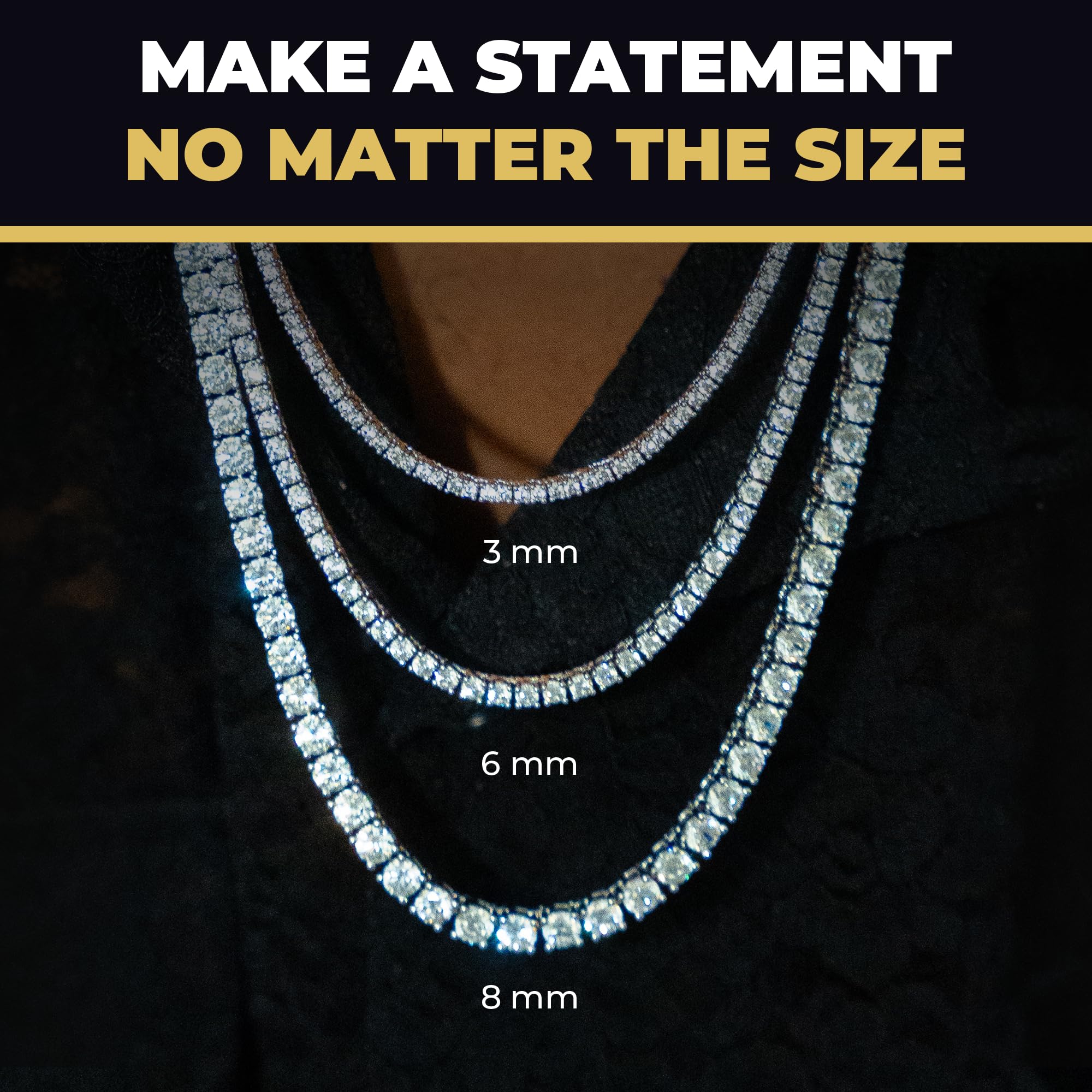 14K White Gold Micro Tennis Chain Necklace for Men & Women - 20