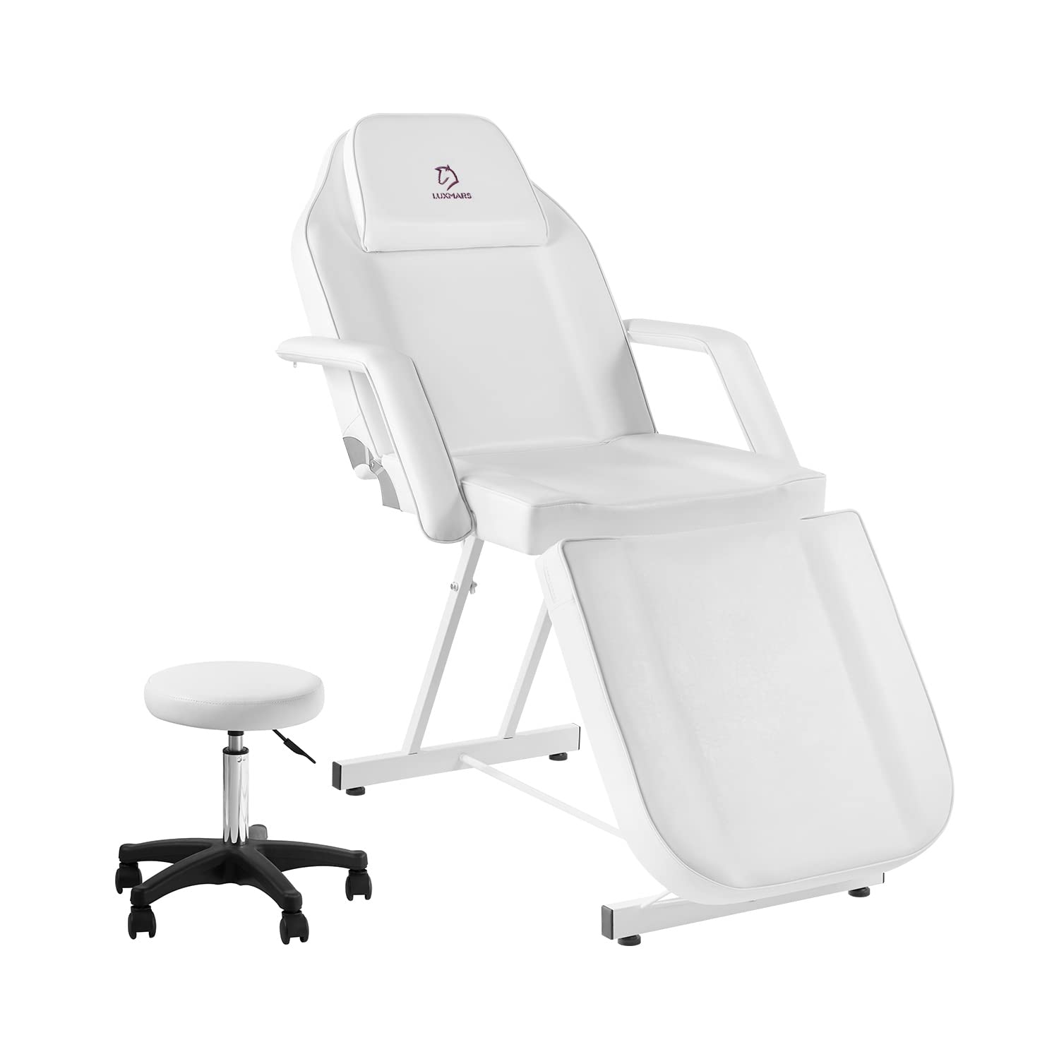 Adjustable Hydraulic Facial Tattoo Chair - Professional Beauty Spa Stool for Lash Extensions & Skin Treatments | White | Perfect for Salon, Tattoo Parlor & Cosmetic Clinics
