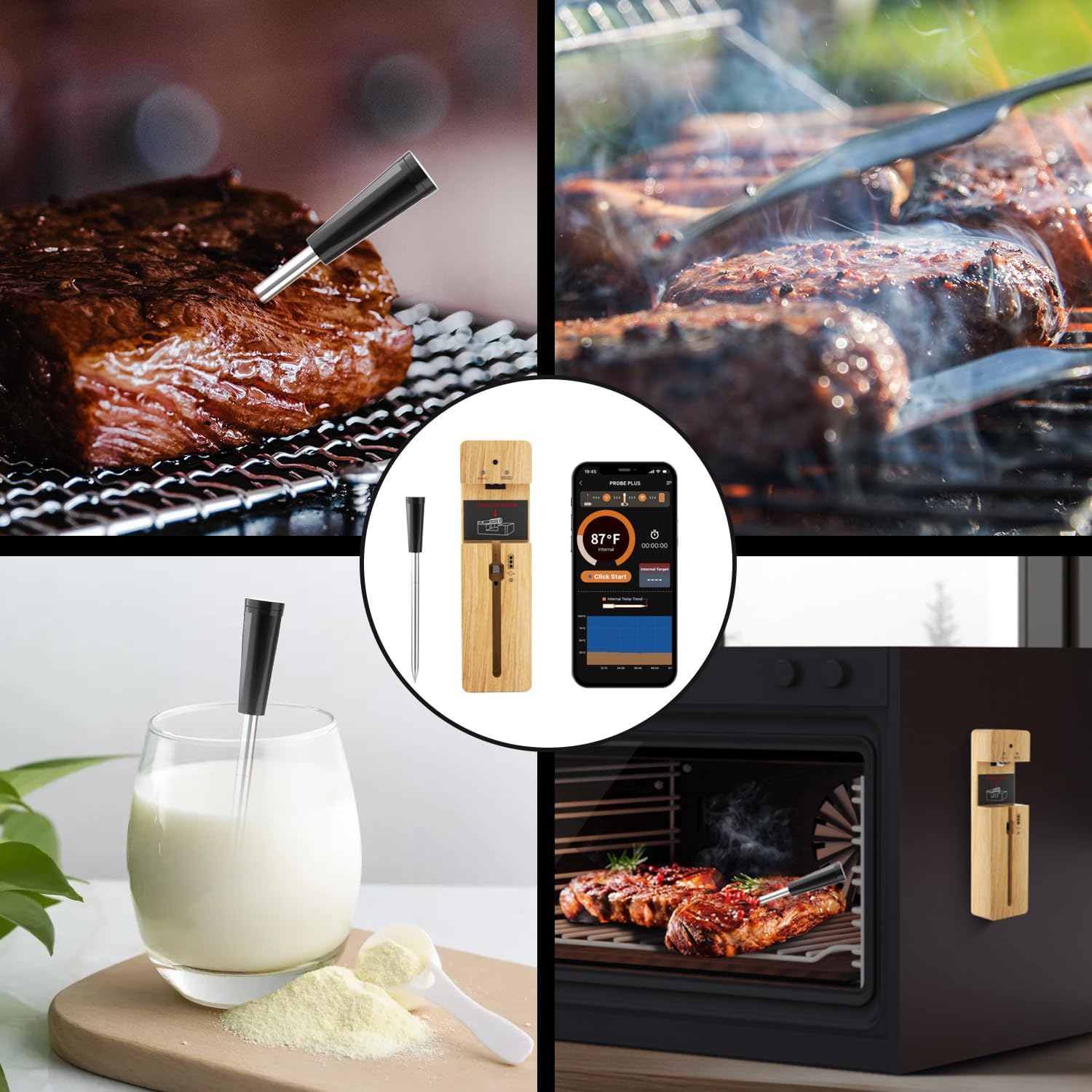 Wireless Meat Thermometer with Bluetooth & WiFi - Waterproof Probe for Grill, Oven, Smoker - Smart Cooking Thermometer for Kitchen & Outdoor BBQ - Perfect for Grilling, Smoking, Baking & Roasting