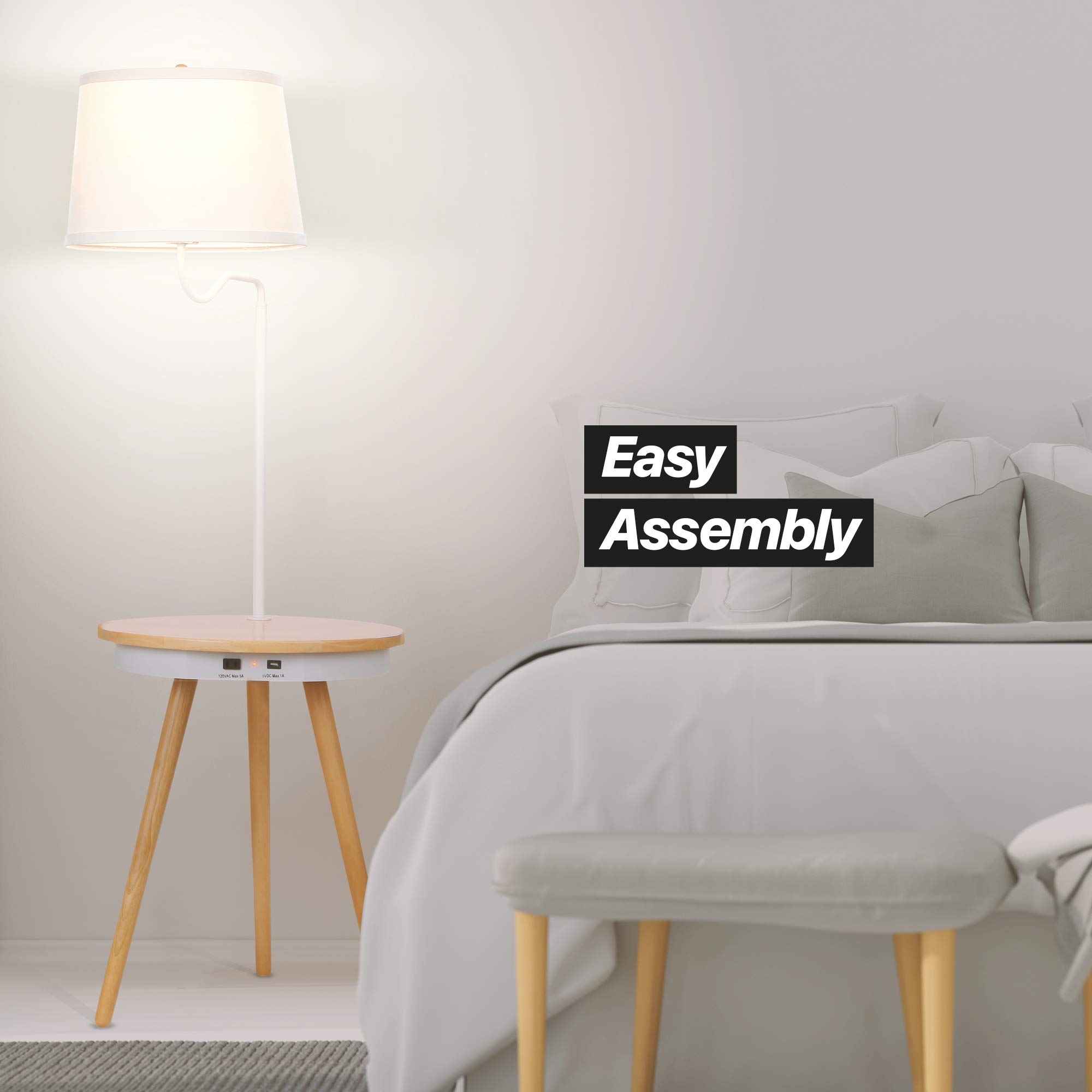 Brightech Owen LED Table Lamp & End Table Combo with USB Port - Modern Mid Century Wooden Desk Lamp for Bedroom, Living Room, Office - Perfect for Reading, Working & Nightstand Lighting