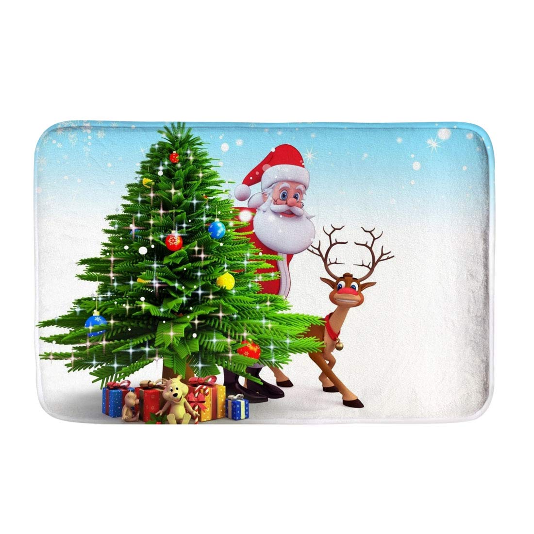INSTANTARTS Christmas Tree Santa Claus Print Soft Flannel Non-Slip Rubber Doormat - Cozy Holiday Rug for Bedroom, Bathroom, Entryway & Front Door Decor