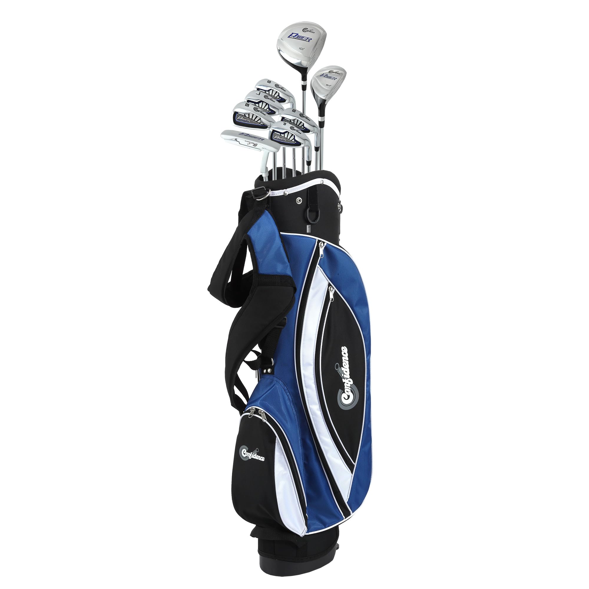 Confidence Golf Men's Power V3 +1 Inch Club Set with Stand Bag - Complete Golf Equipment for Beginners & Intermediate Players (Perfect for Driving Range & Course Play)