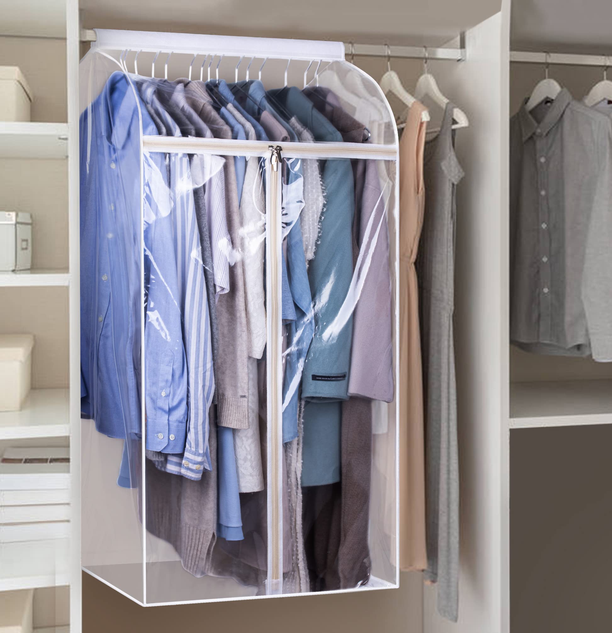 KEETDY 43 Inch Clear Window Hanging Garment Bag for Closet Storage - Large Wardrobe Organizer with Bottom Enclosed, Suit & Coat Protector - Perfect for Travel, Moving, Seasonal Clothing Storage and Closet Organization