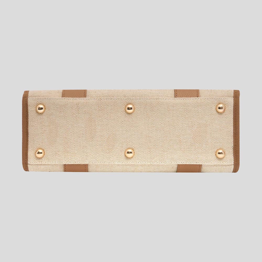 Stylish Small Bon Vivant Structured Tote Bag - Jute Canvas with Tan Leather Trim - Perfect for Work, Travel & Everyday Use
