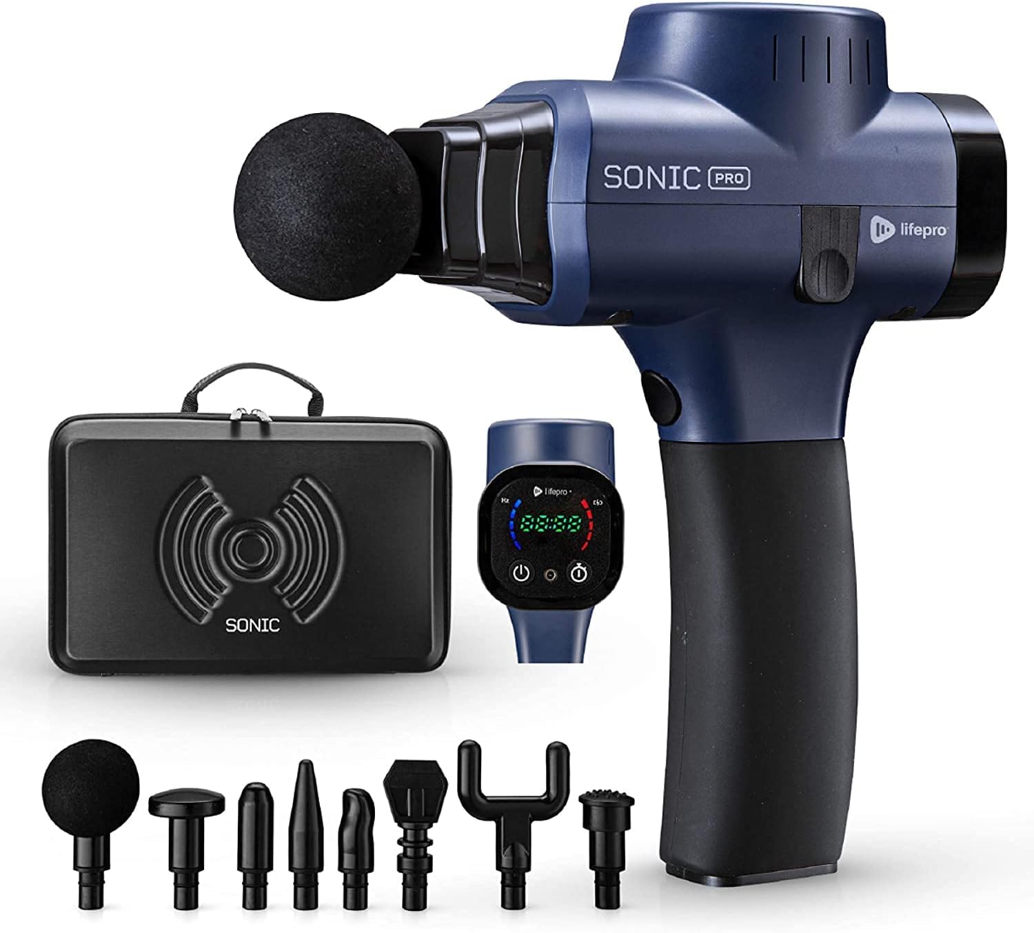 LifePro Sonic Pro Percussion Massage Gun - Deep Tissue Muscle Massager for Athletes & Pain Relief, 8 Attachments for Neck, Back & Full Body - Handheld Electric Massage Gun for Recovery, Workout & Relaxation at Home/Gym/Travel