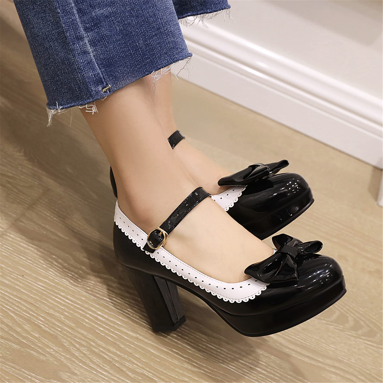 MEOTINA Women's Mary Jane Platform Pumps - Lolita Bow High Heel Shoes for Women | Comfortable Dress Shoes for Office, Party & Special Occasions