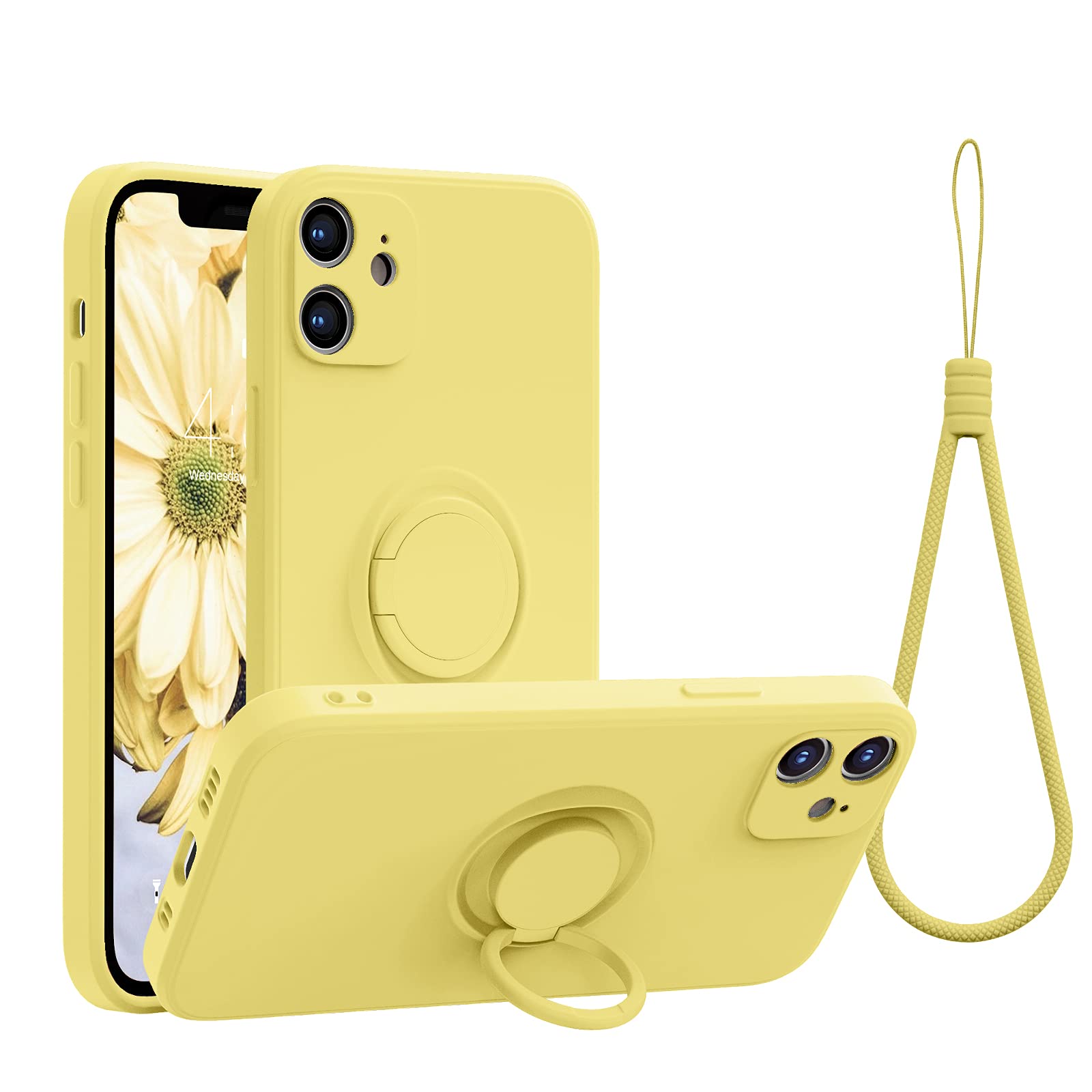 ABITKU iPhone 12 Mini Case with 360° Ring Kickstand & Magnetic Car Mount - Soft Silicone Cover with Microfiber Lining for iPhone 12 Mini 5.4 Inch (2020 Model, Yellow) - Perfect for Work, Travel and Everyday Protection