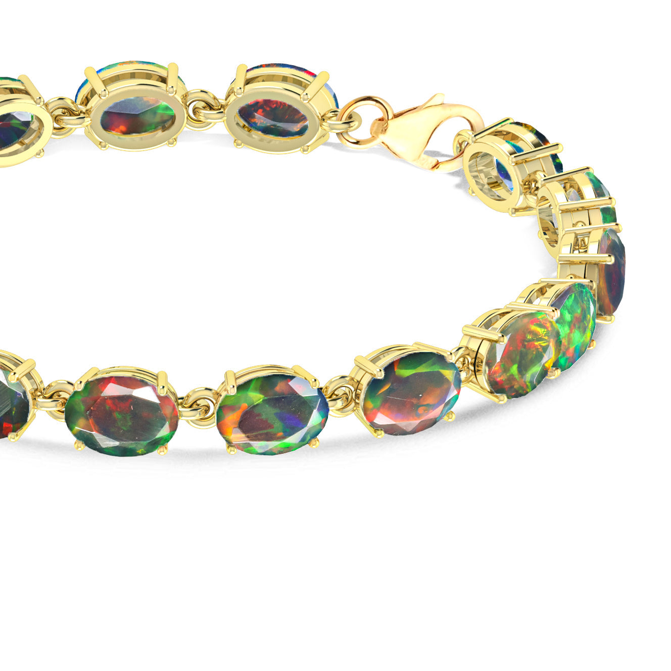 Green Natural Fire Opal Gemstone Tennis Bracelet for Women | Elegant 14K Gold Plated Jewelry for Party, Wedding & Special Occasions
