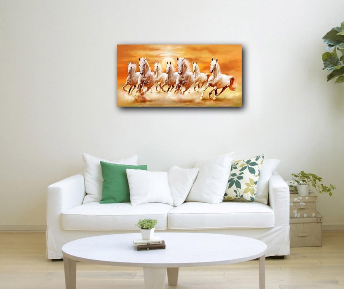 Seven Horse Vaastu Canvas Painting for Home Decor - Feng Shui Wall Art for Living Room, Office & Bedroom