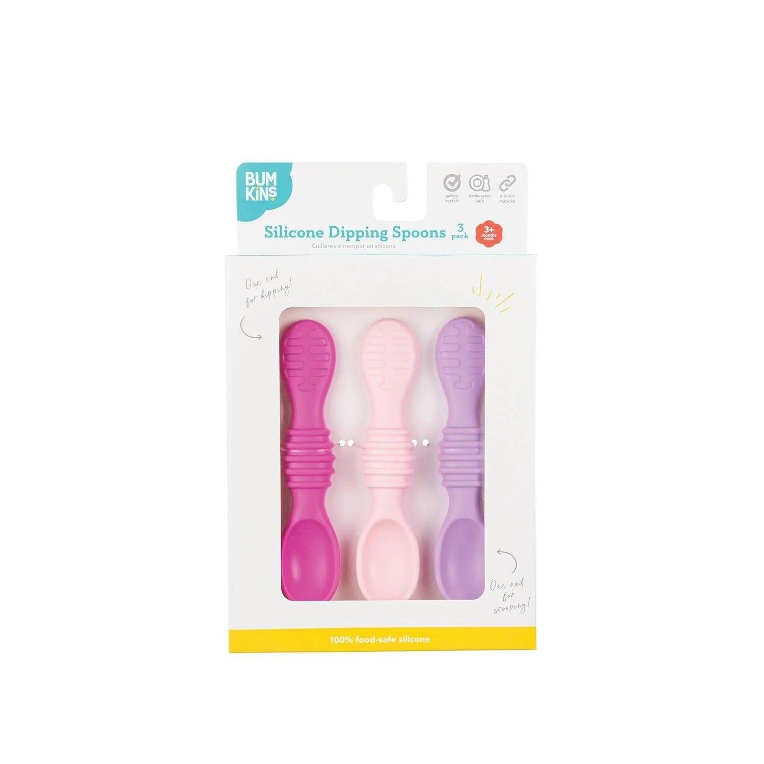 Bumkins Silicone Dipping Spoons Set of 3 - BPA-Free Baby Feeding Utensils for Purees, Yogurt & Snacks - Dishwasher Safe Toddler Spoon for Easy Cleaning