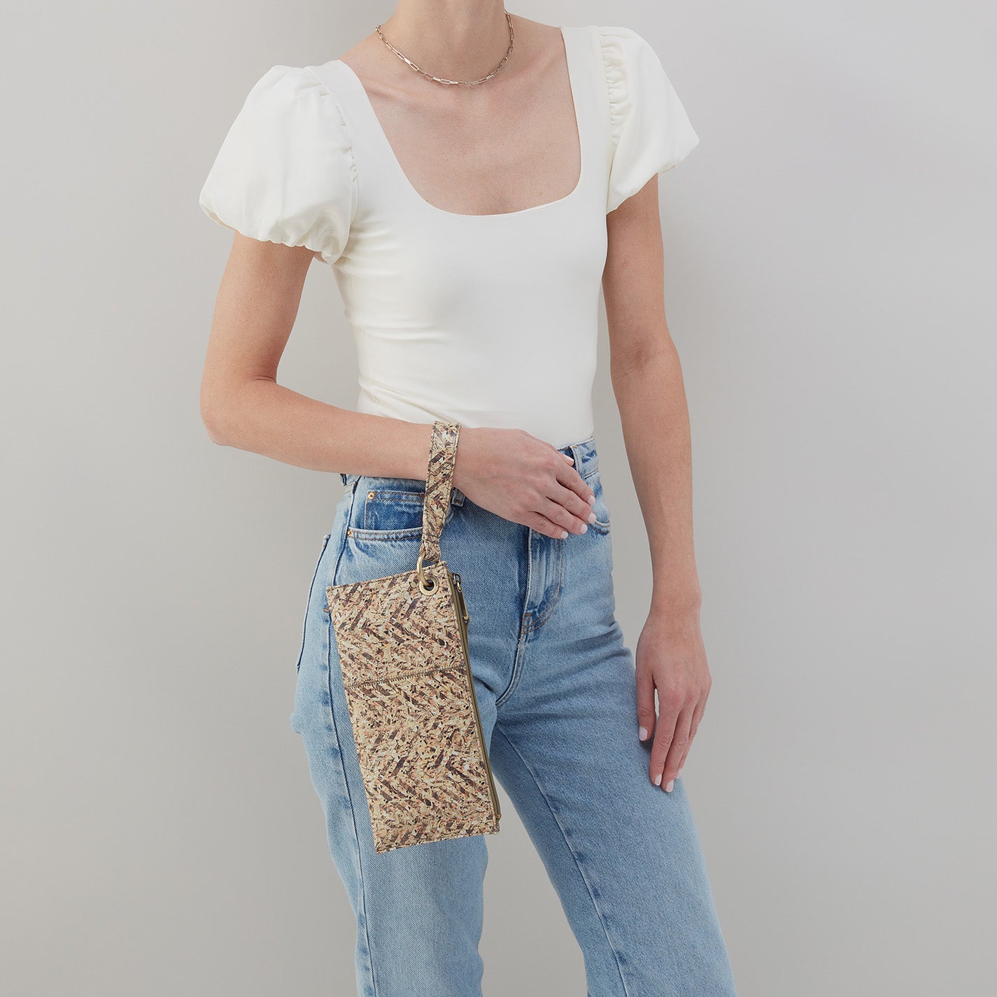 Vida Printed Leather Wristlet - Neutral Mosaic Pattern Crossbody Wallet for Women | Perfect for Everyday Use, Shopping & Travel