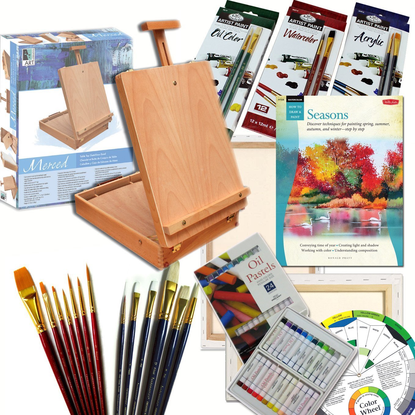 Professional Artist Quality Full Size Table Easel Art Set - Complete Painting Supplies for Acrylic, Oil & Watercolor - Perfect for Studio, Classroom & Home Art Projects