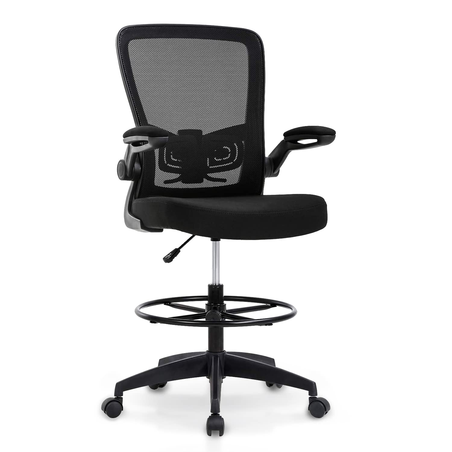 Ergonomic Drafting Chair with Lumbar Support - Adjustable Height Mesh Office Chair with Foot Ring & Swivel Base - Comfortable Computer Desk Chair for Standing Workstations, Home Office & Studio Use