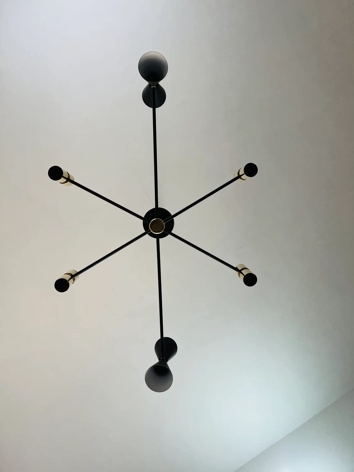NauticalMart Handcrafted 6-Arm 8-Light Brass Sputnik Chandelier - Black Powder Coated Mid-Century Modern Ceiling Light Fixture for Dining Room, Living Room & Bedroom Lighting