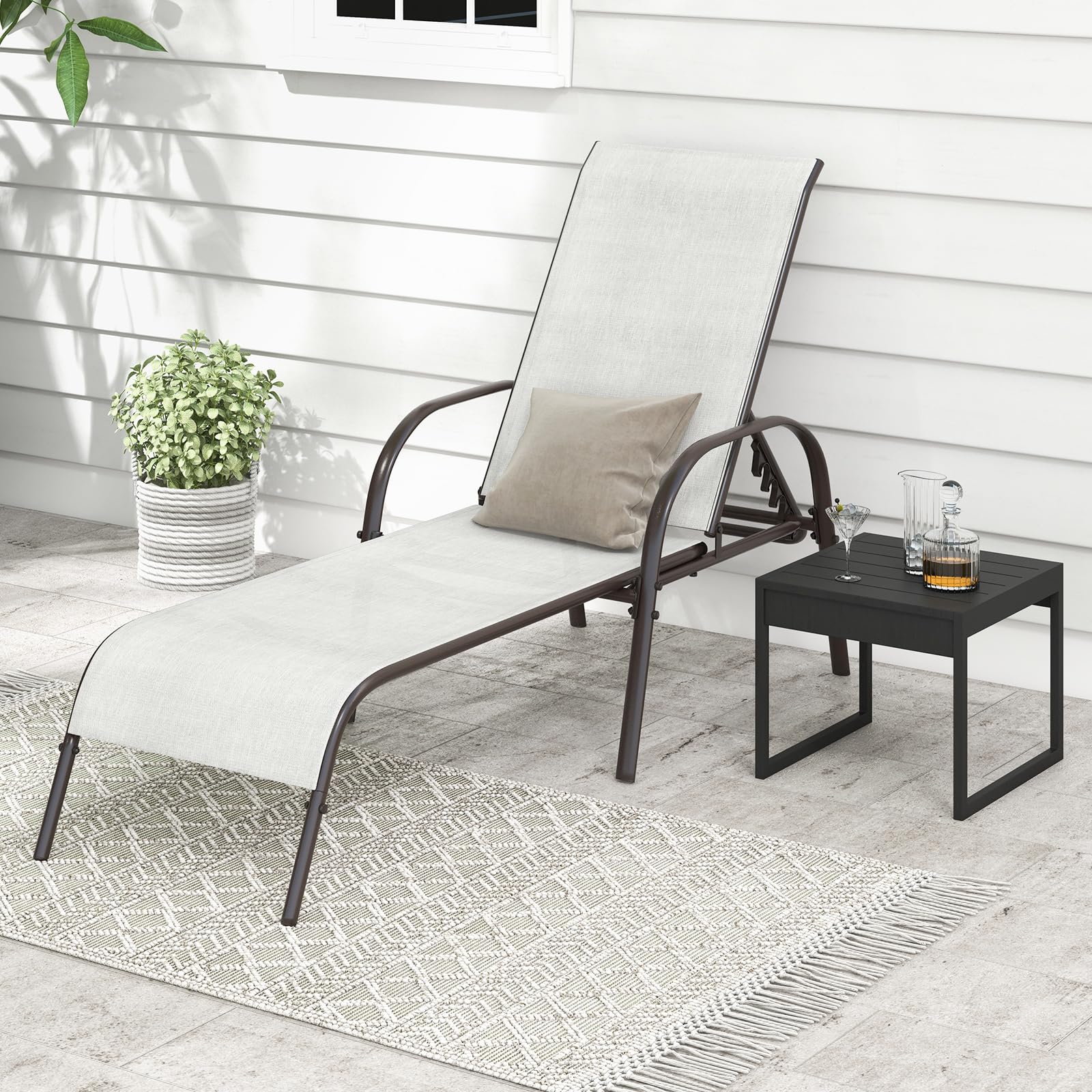 Giantex Adjustable Patio Lounge Chair - 5-Position Reclining Outdoor Chaise Lounge with Sturdy Steel Frame - Perfect for Sunbathing, Beach, Poolside, Backyard & Balcony Relaxation - Grey