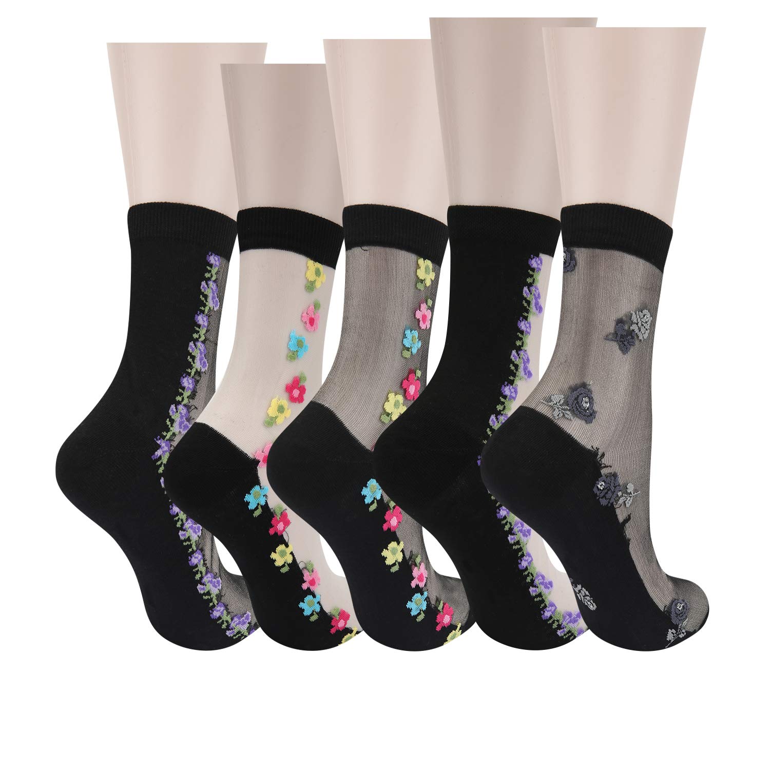 Benefeet Women's Cute Sheer Lace Mesh Socks - Ultra Thin Transparent Nylon Crew Dress Socks for Women & Girls - Perfect for Flats, Heels & Office Wear