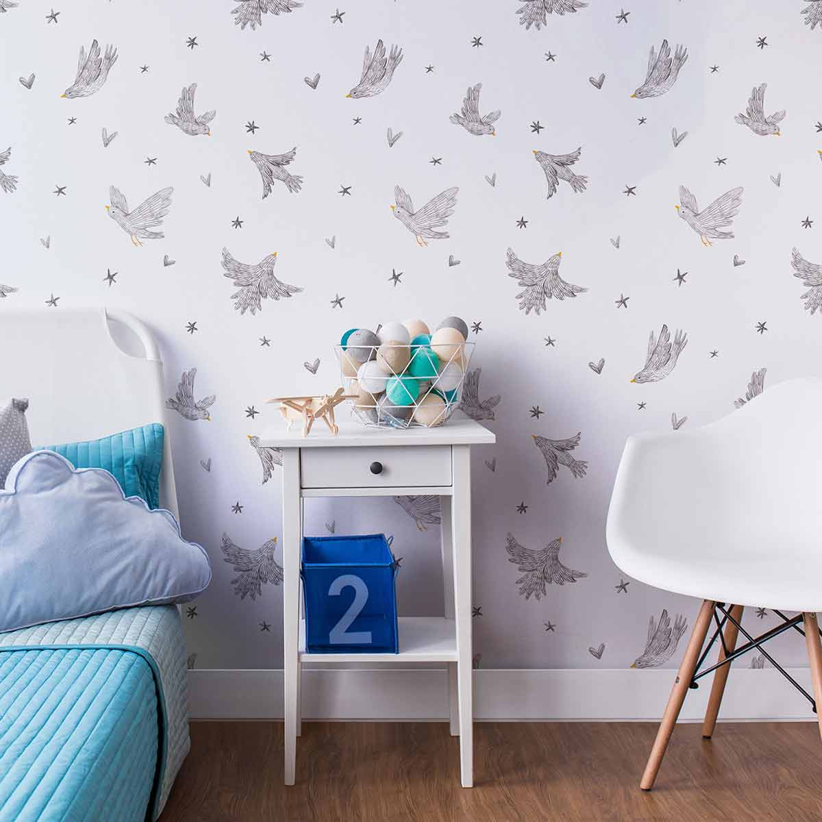 Grey Bird Peel and Stick Removable Wallpaper 8552 - Self-Adhesive Decorative Wall Covering for Bedroom, Nursery & Home Decor - Easy to Install & Remove