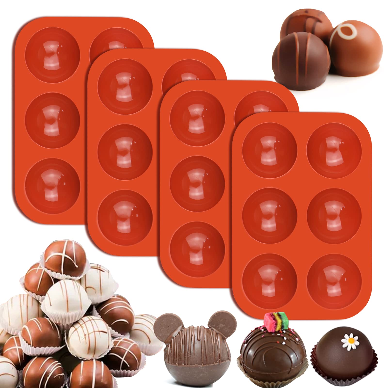 Premium Silicone Chocolate Molds - 6-Cavity Semi Sphere Cocoa Bomb Molds for Baking Hot Chocolate Bombs, Dome Mousse, Cocoa Balls & Desserts (4-Piece Set) | Perfect for Holiday Gifts, DIY Treats & Party Dessert Making