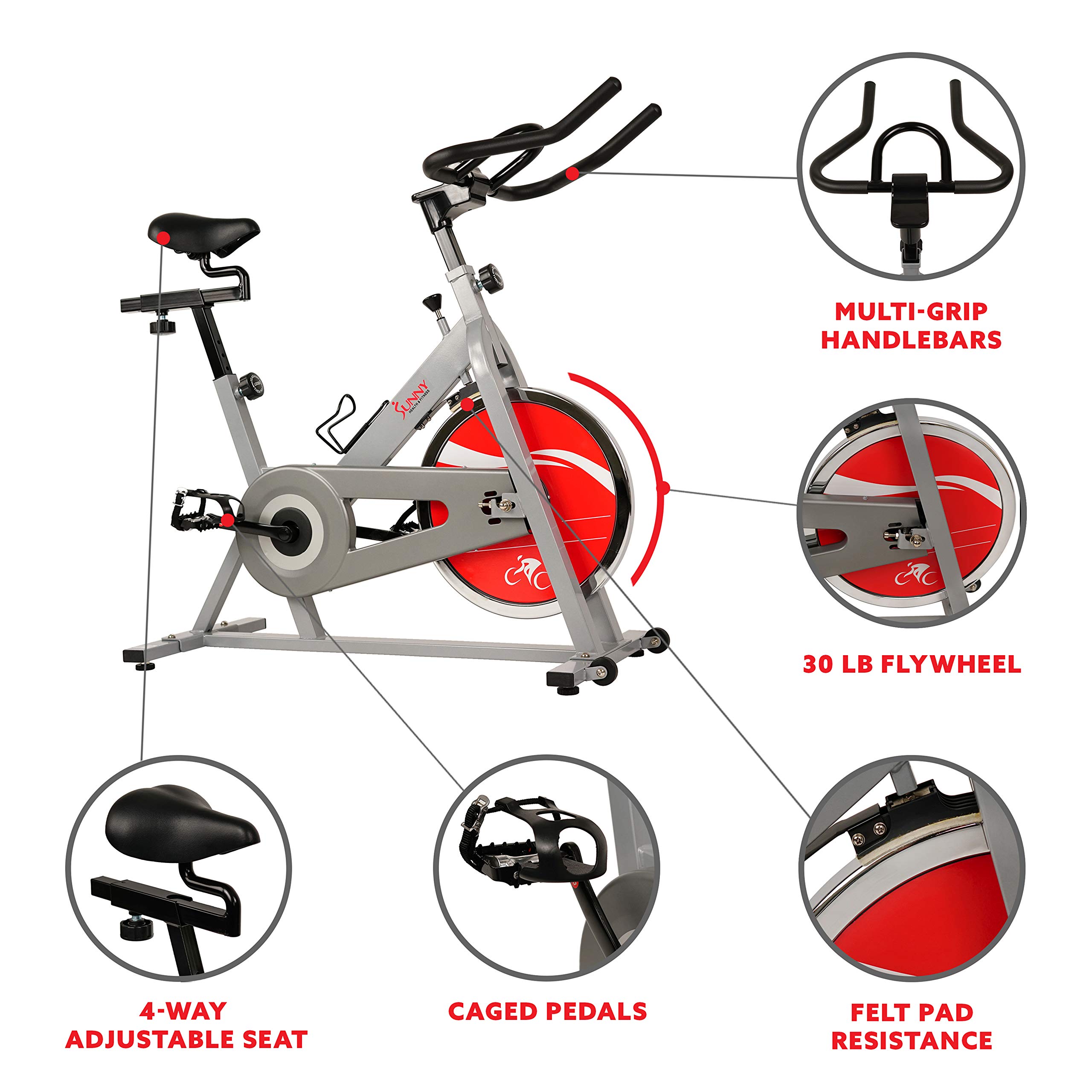 Sunny Health & Fitness Stationary Indoor Cycling Bike - Adjustable Seat & Resistance for Home Workouts | Perfect for Cardio, Weight Loss & Indoor Training