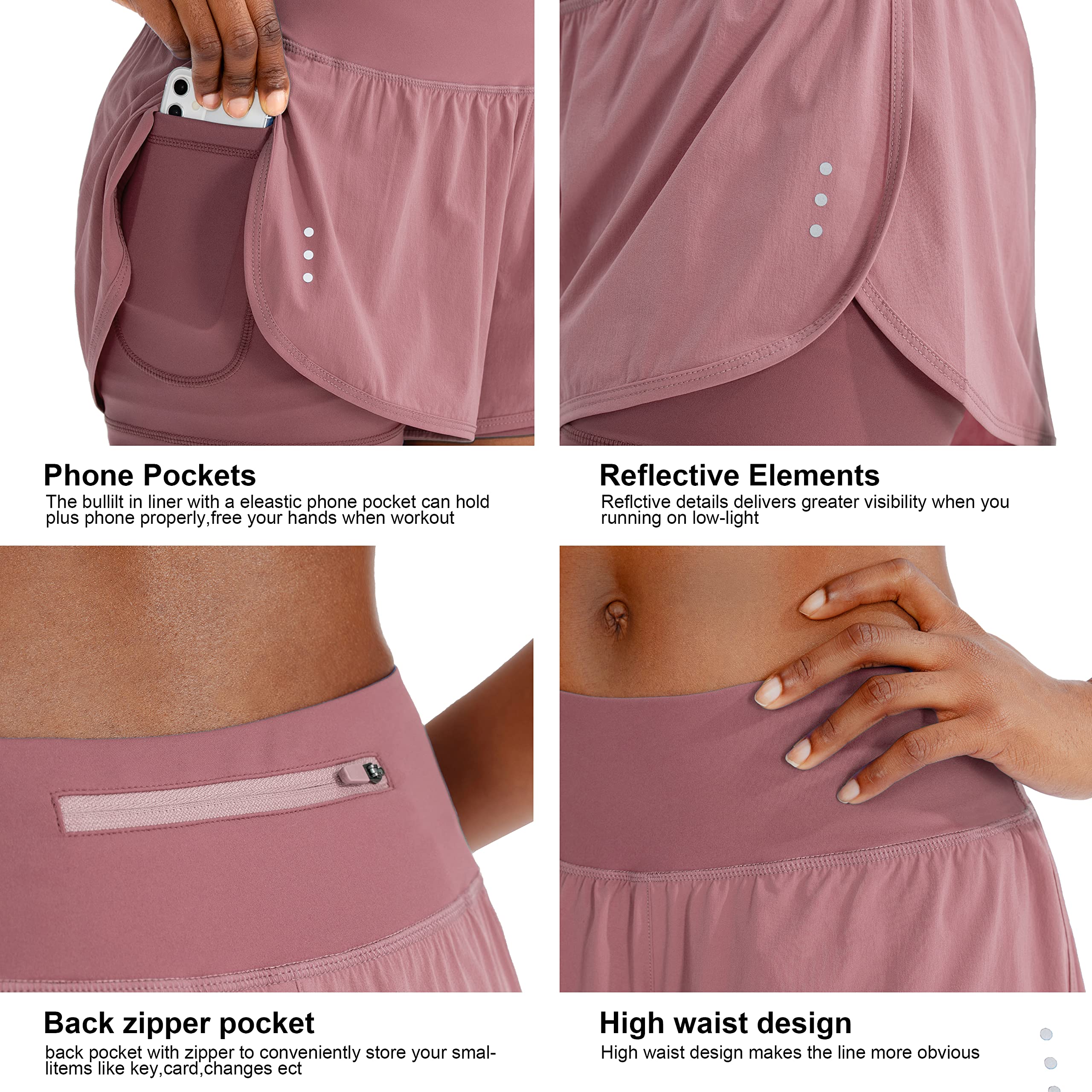 Women's 2-in-1 High Waisted Running Shorts with Zipper Pockets - Spandex Gym Yoga Workout Athletic Shorts for Women | Perfect for Jogging, Yoga & Fitness Training