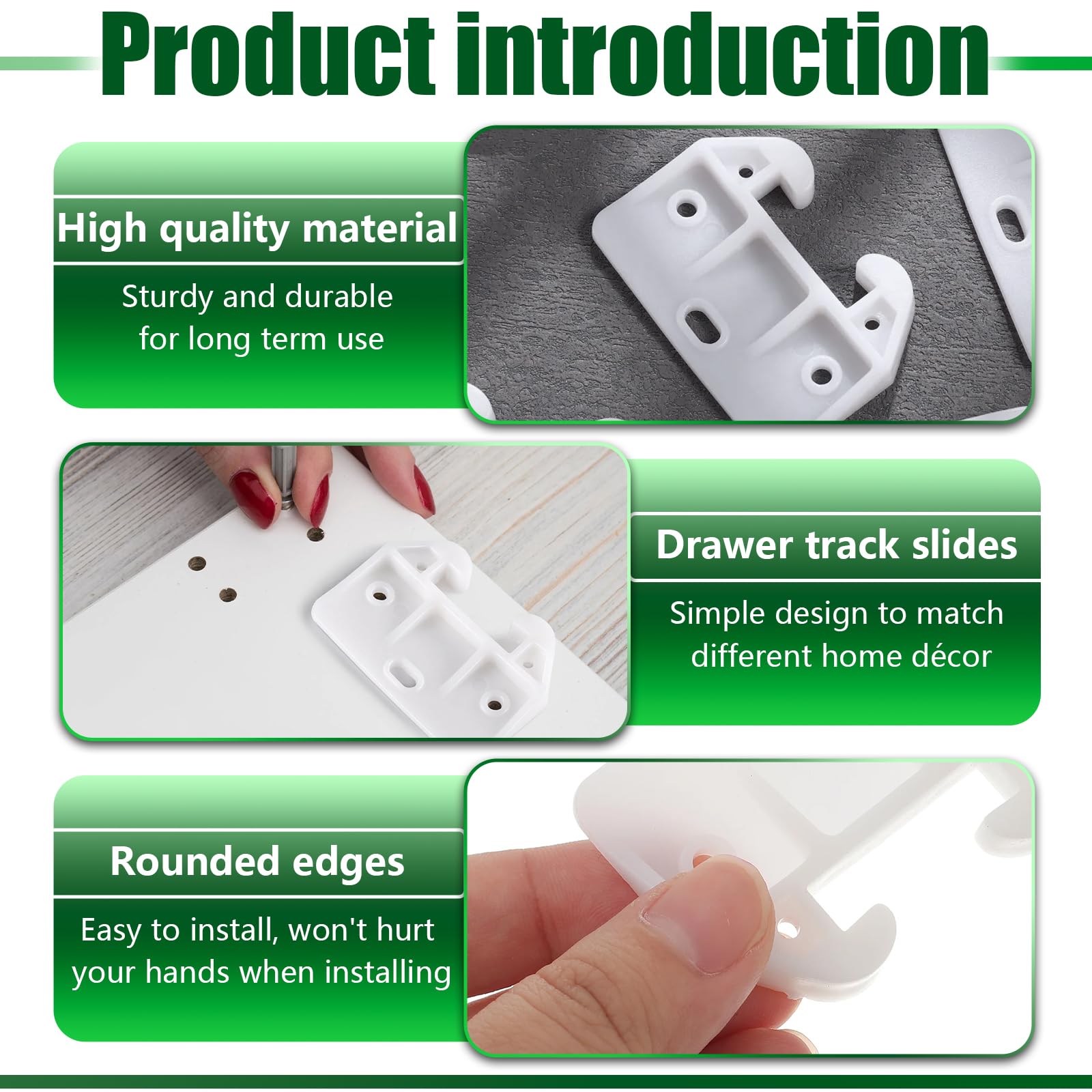 8-Piece White Plastic Drawer Slides - Heavy Duty Cabinet Drawer Guides for Dressers, Closets & Furniture Repair - Smooth Gliding Replacement Slides for Home Organization & DIY Projects