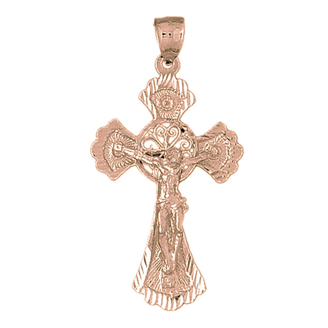 14K Solid Rose Gold Crucifix Pendant Necklace - 53mm Religious Jewelry for Men & Women - Perfect for Baptism, First Communion, Confirmation & Everyday Faith Wear