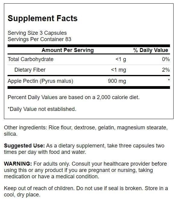 Swanson Apple Pectin 300mg 250 Capsules - Natural Digestive Support & Detox Supplement for Gut Health, Weight Management, and Cholesterol Control | Perfect for Daily Wellness Routine