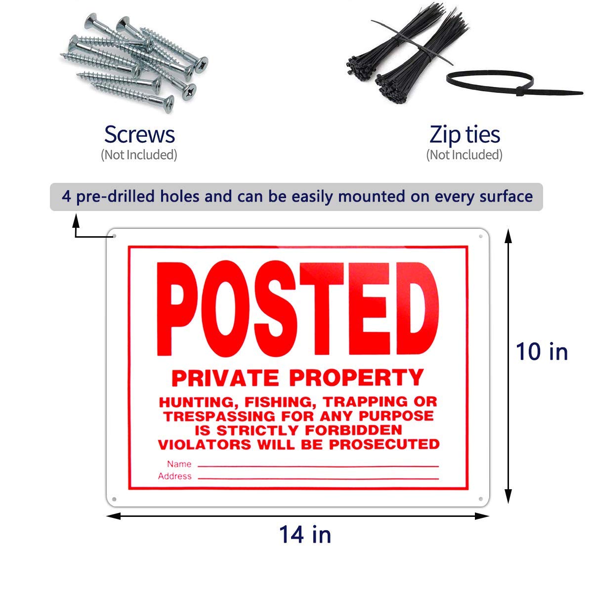 No Trespassing Signs Private Property - 10x14 Inch Rust-Free Aluminum, UV Ink Printing - Indoor/Outdoor Use (4 Pack) - Perfect for Farms, Ranches & Hunting Lands