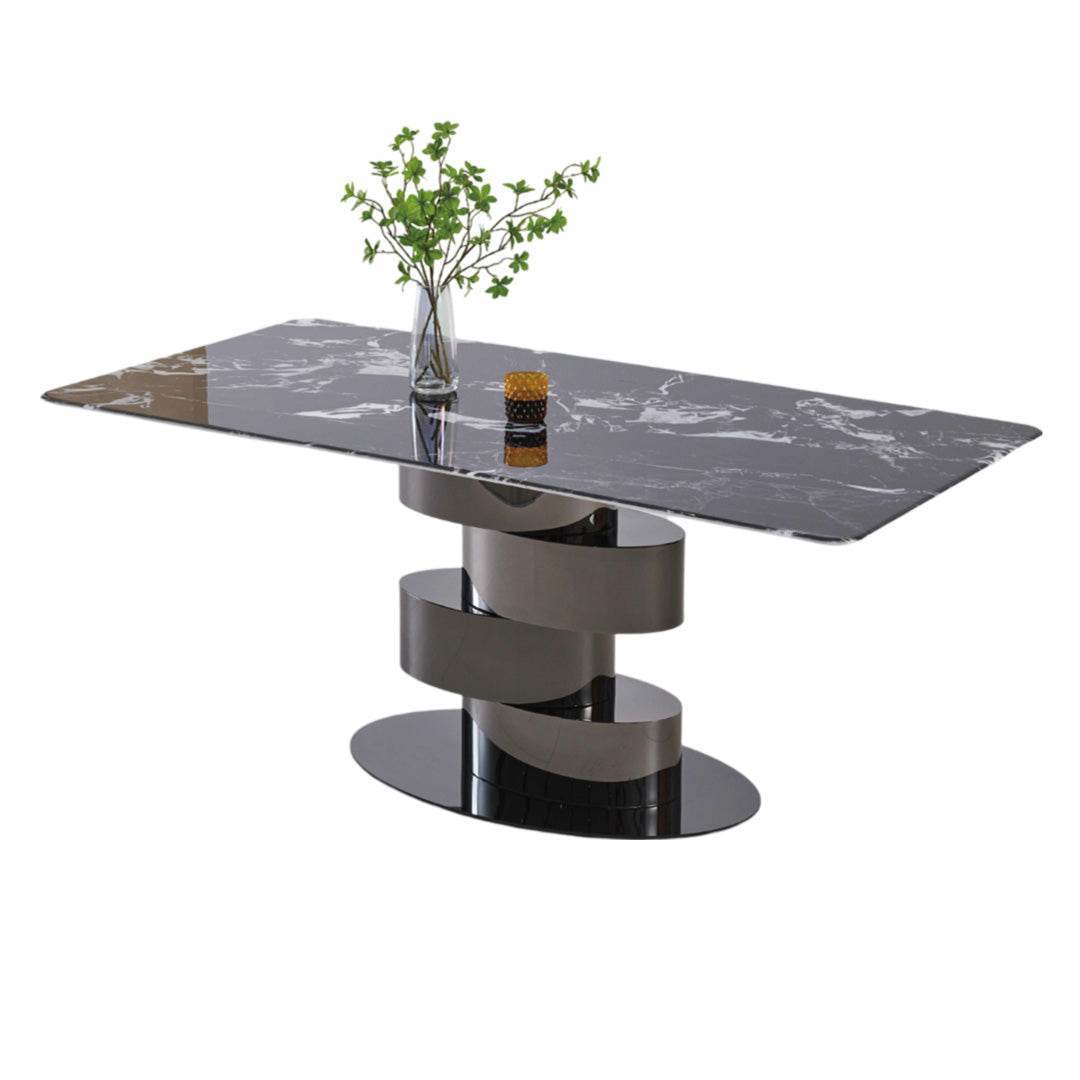 Maribelle Glossy Sintered Stone Dining Table - 63/71/79 Inch Round Modern Kitchen Table - Durable Scratch-Resistant Surface for Family Dining & Entertaining