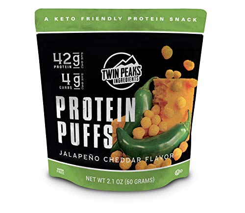 Twin Peaks Low Carb Keto Protein Puffs - Jalapeno Cheddar Flavor (3 Pack, 60g Total, 42g Protein, 4g Net Carbs) | High Protein Snack for Ketogenic Diet, Weight Loss & Fitness | Perfect for On-the-Go, Office or Post-Workout Nutrition