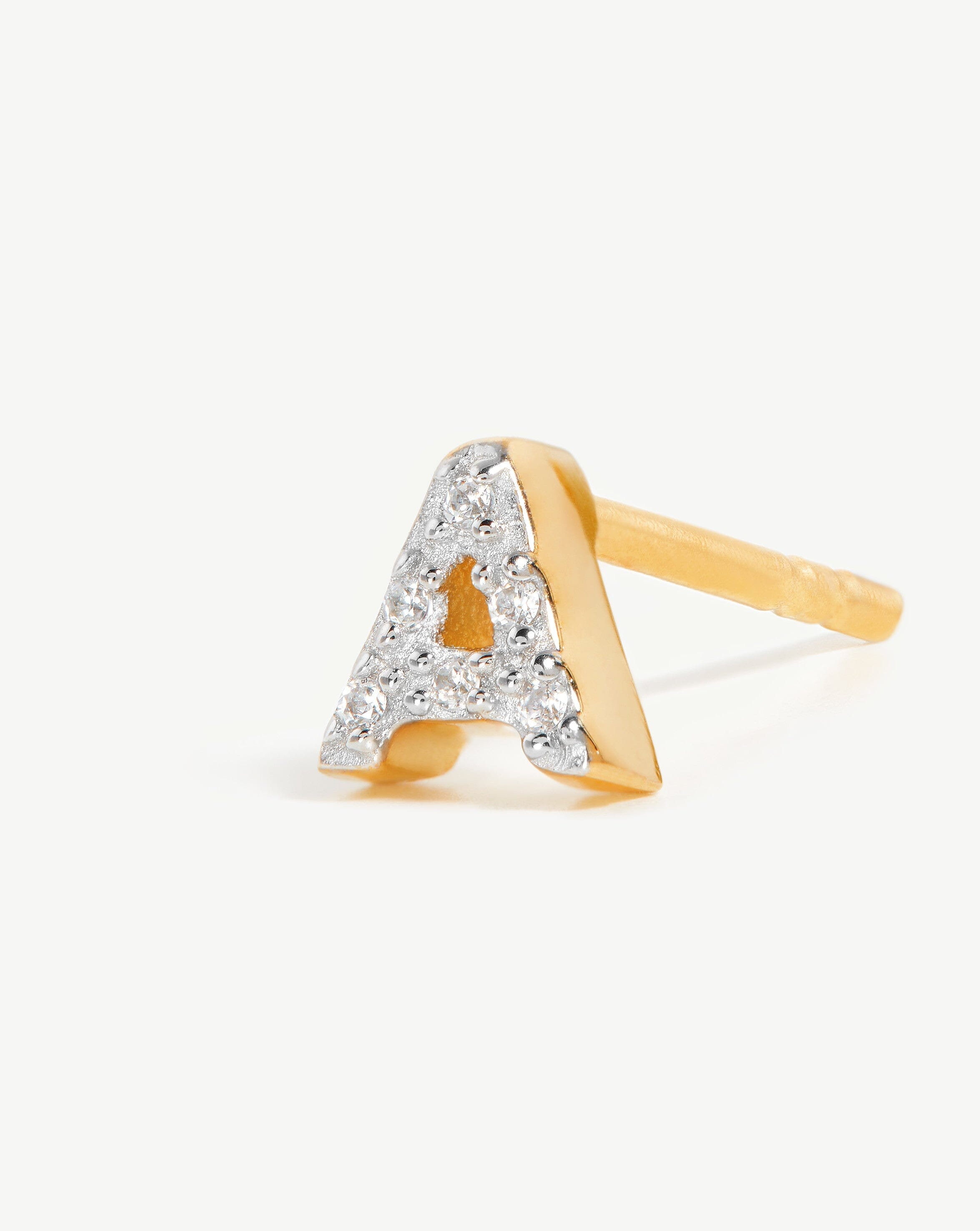 Pave Initial 'A' Single Stud Earring - 18k Gold Vermeil & Cubic Zirconia - Perfect for Gifts, Birthdays & Everyday Elegance