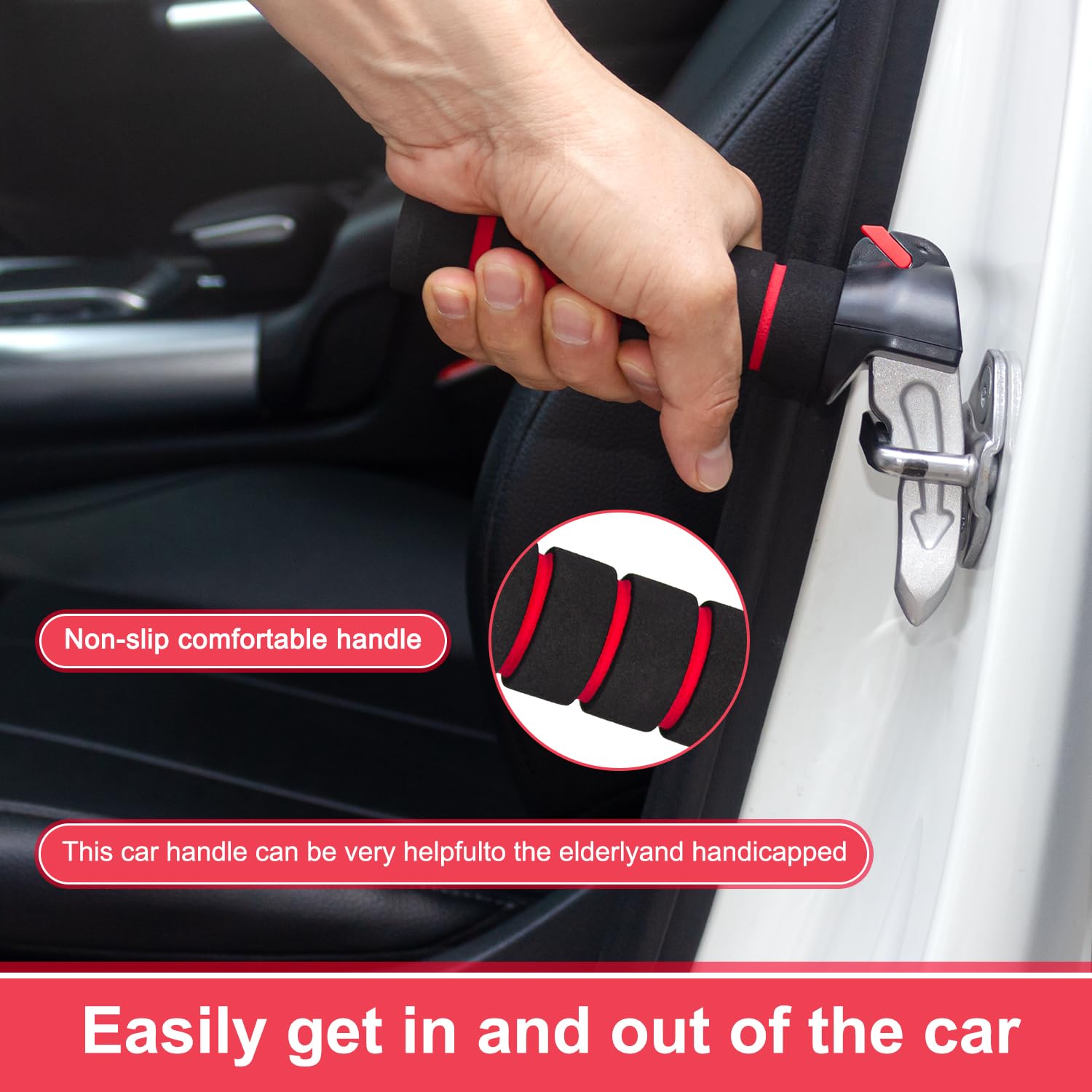 3 in 1 Car Door Handle Assist for Seniors & Disabled - Ergonomic Support Handle with Strong Grip - Ideal for Easy Car Entry/Exit & Mobility Assistance