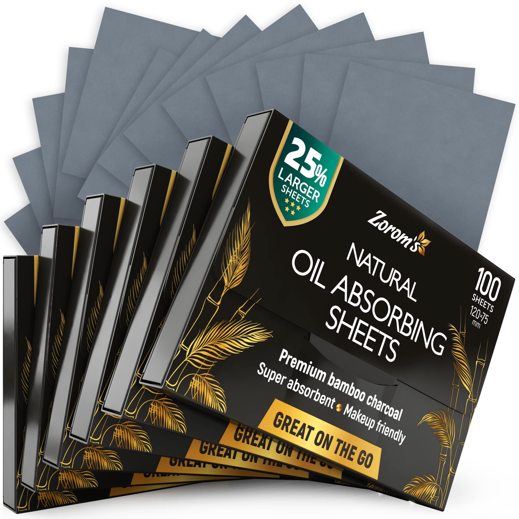 Bamboo Charcoal Oil Absorbing Sheets for Face - 25% Larger & Makeup Friendly - 6pk/600 Natural Blotting Papers - Perfect for Oily Skin & Touch-Ups On-The-Go