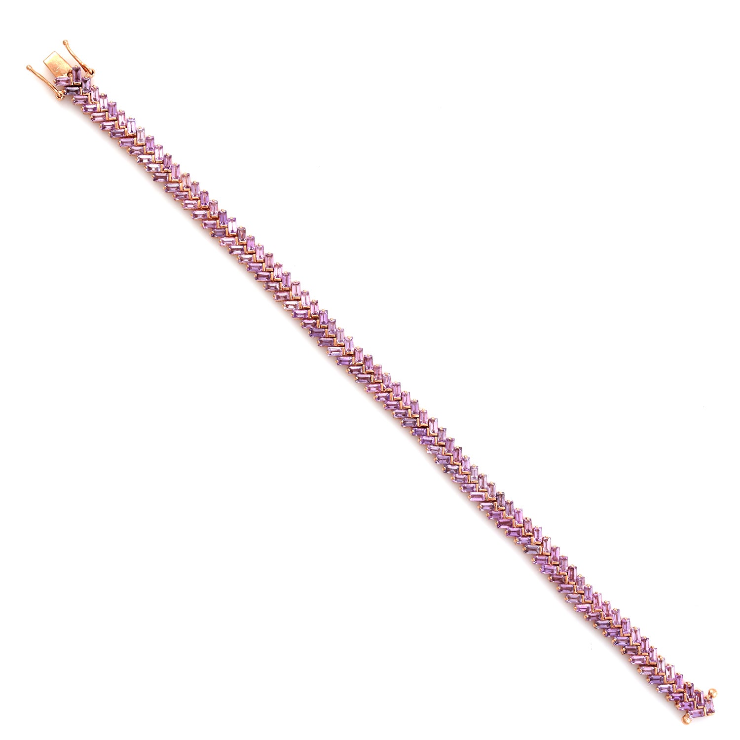 Pink Sapphire Baguette Tennis Bracelet in 14K Yellow Gold - Elegant Zig Zag Design for Women, Perfect Gift for Anniversary, Birthday & Special Occasions