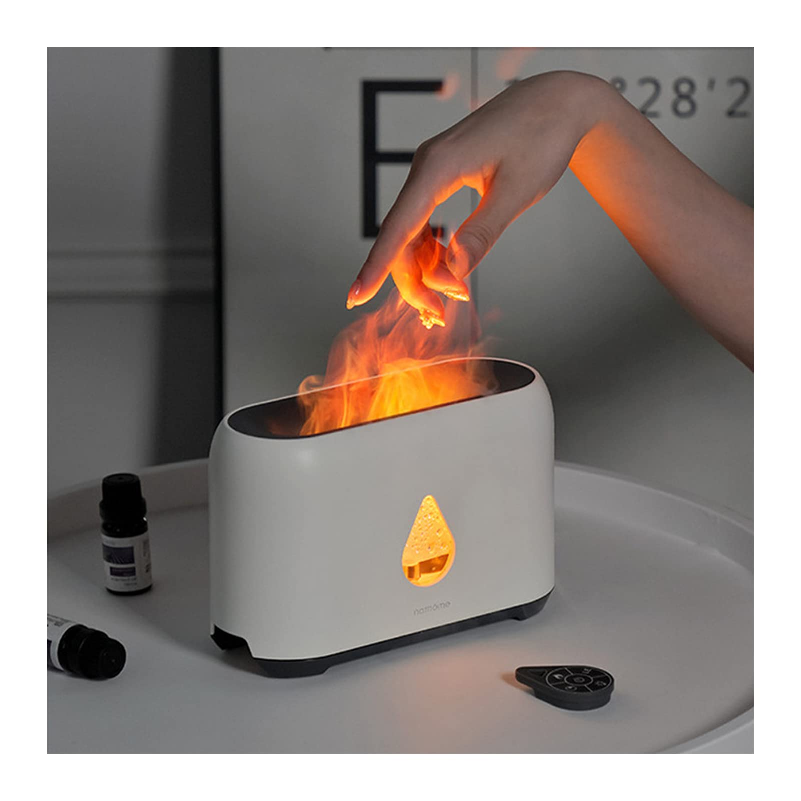 200mL Aromatherapy Essential Oil Diffuser with Flame Night Light - Quiet Ultrasonic Humidifier, Remote Control, Timer & Auto-Off Safety - Perfect for Bedroom, Yoga, Spa & Office Relaxation (White)