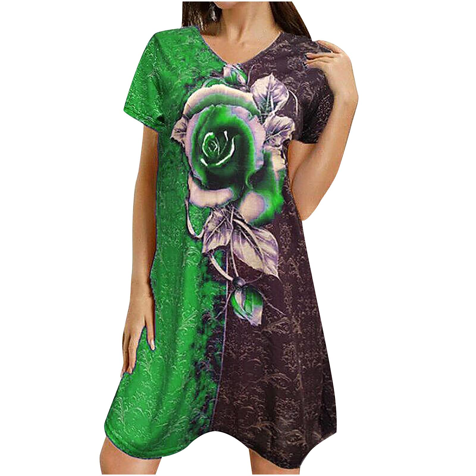 Miximx Plus Size Floral Summer Dress for Women - Casual Short Sleeve V-Neck Knee-Length Dress - Perfect for Beach, Vacation, and Summer Outings