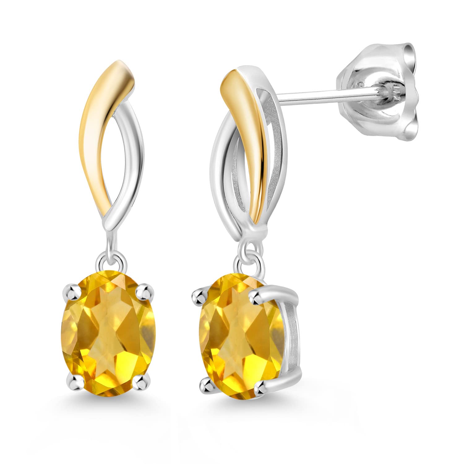 2.60 Ct Yellow Citrine Dangle Earrings in 925 Silver & 10K Gold for Party