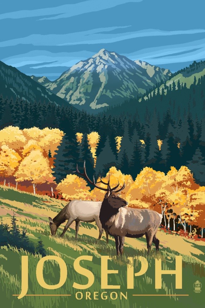 Joseph Oregon Elk and Mountains Wall Art - 16x24 Wrapped Canvas Print for Home & Office Decor - Perfect for Living Room, Bedroom or Cabin