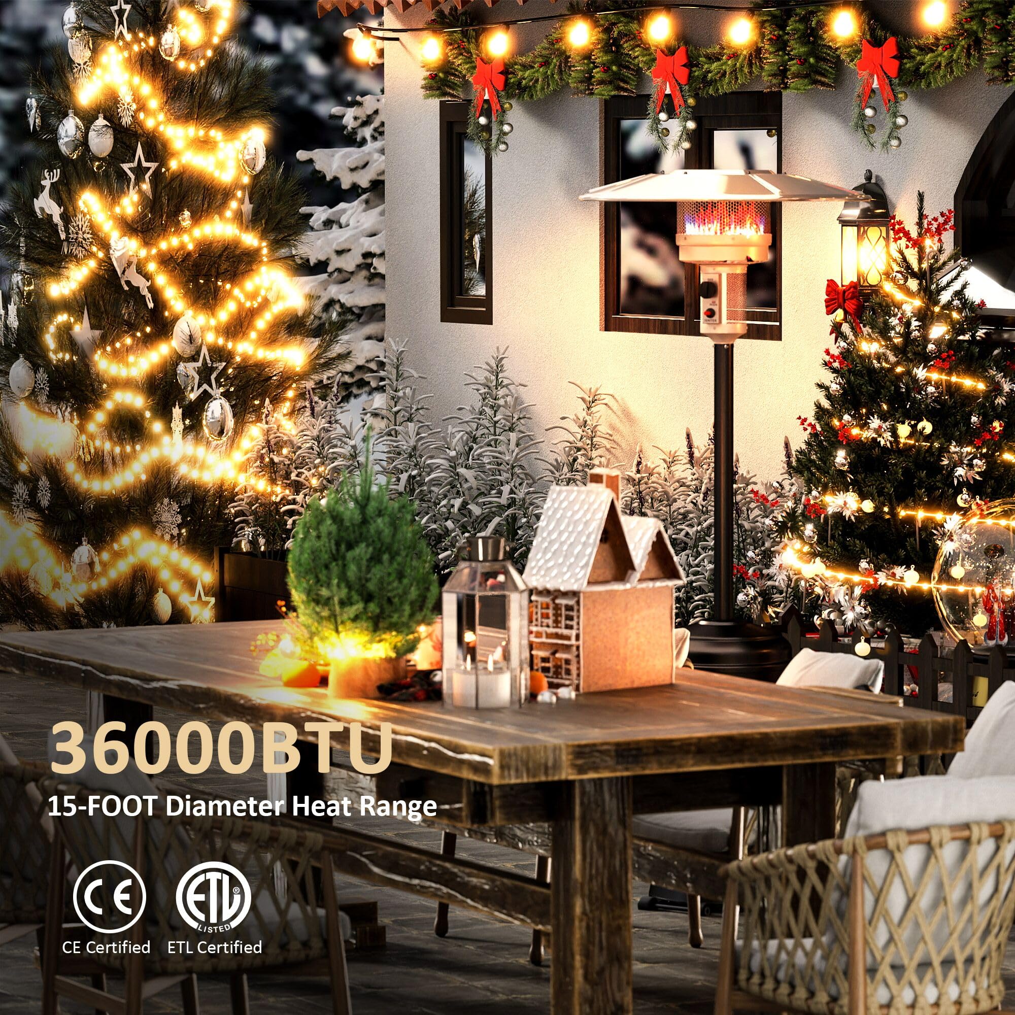 36,000 BTU Outdoor Patio Heater with Wheels - Commercial & Residential Use, ETL & CE Certified, Safety Protection System - Perfect for Restaurants, Backyards, and Outdoor Events (Black)