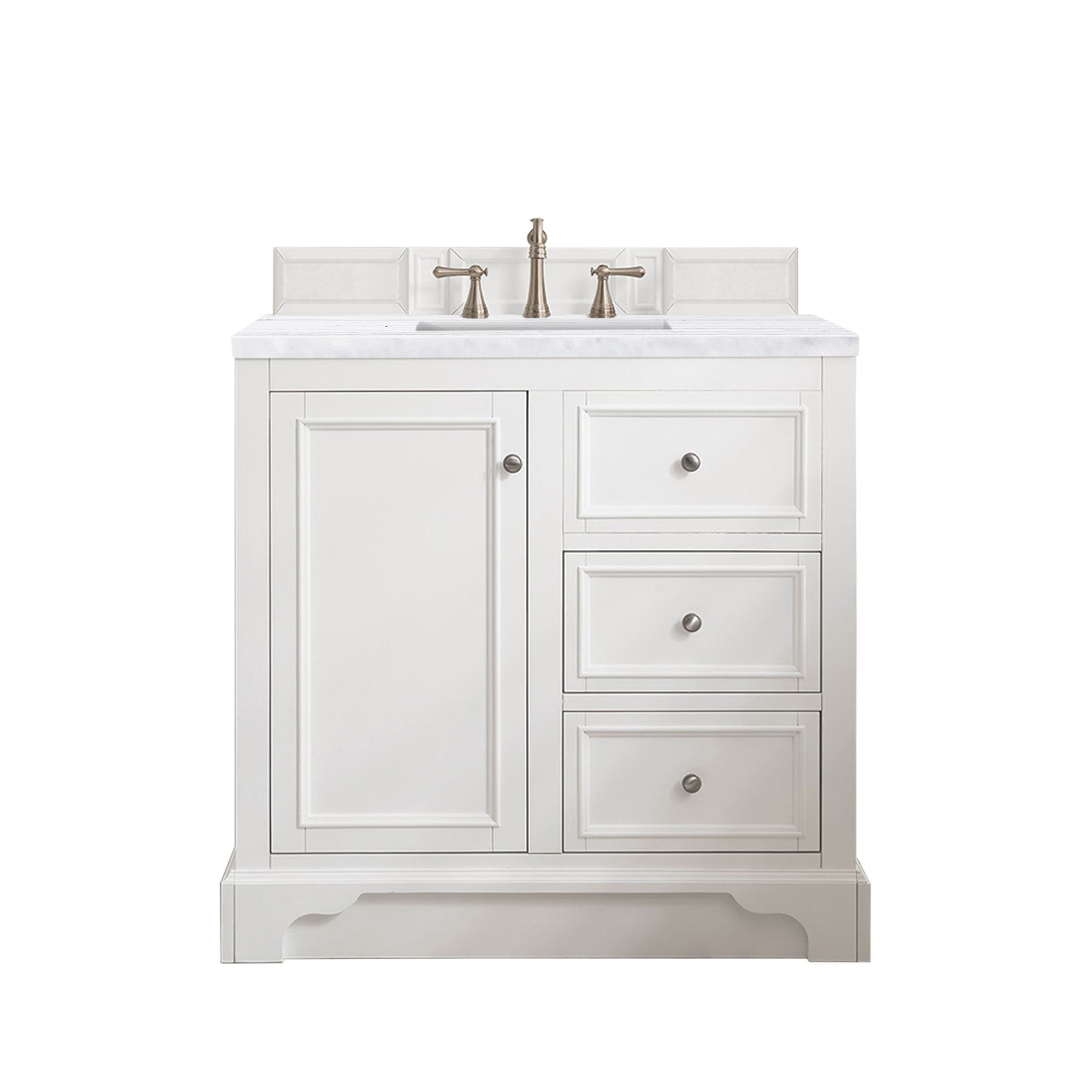 De Soto 36 Inch Single Bathroom Vanity with Arctic Fall Solid Surface Top - Bright White Finish for Modern Bathrooms | Perfect for Small Spaces, Guest Bathrooms & Home Renovations