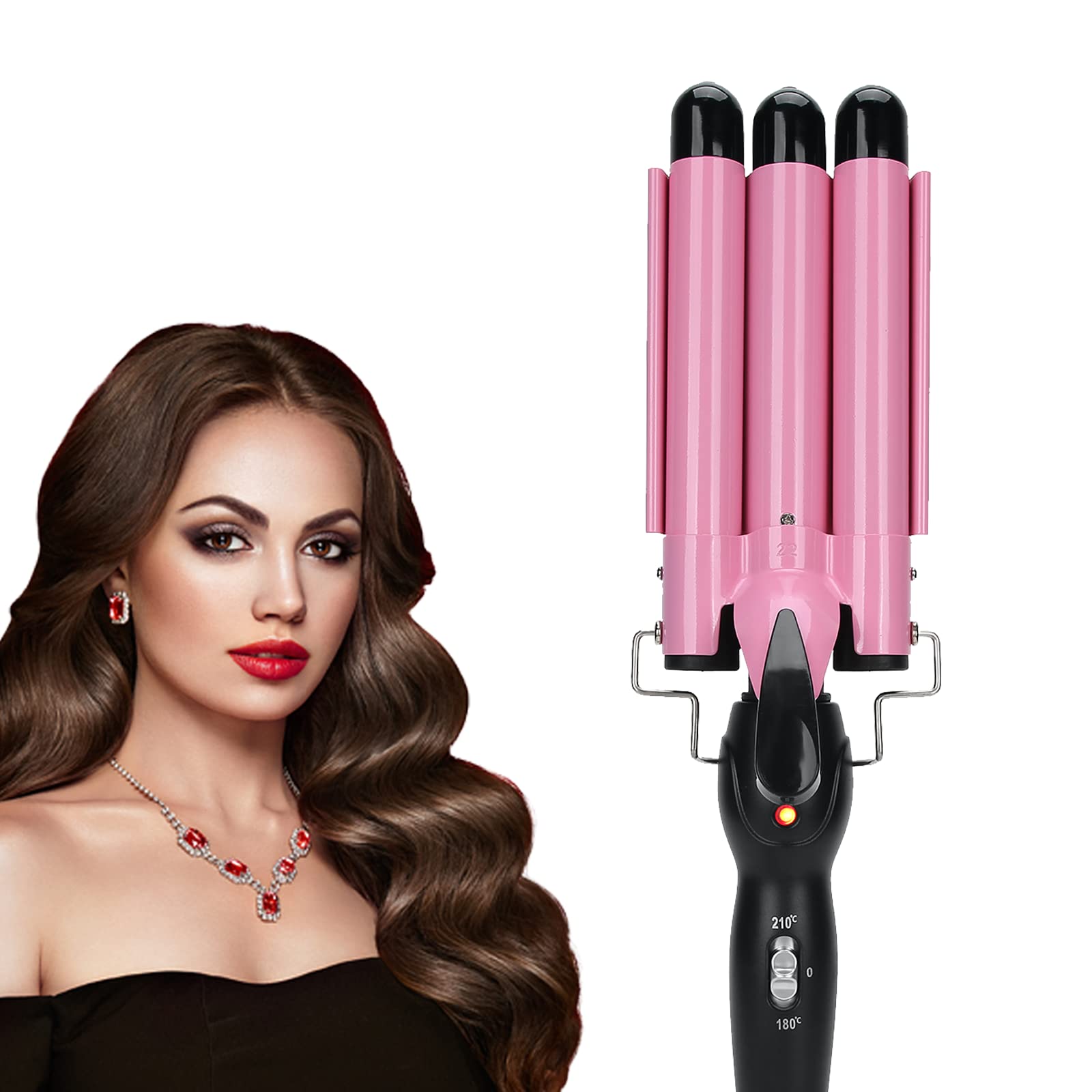 3 Barrel Curling Iron Wand - Professional Hair Curler & Waver for Short to Medium Hair - 22mm US Size - Perfect for Beach Waves, Loose Curls & Everyday Styling