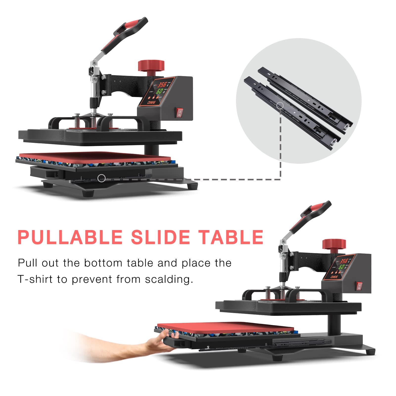 OIIEE 5-in-1 Heat Press Machine Combo - 12x15 Inch Digital T-Shirt Printer with 360° Swing Away, Sublimation Heat Transfer for Shirts, Mugs, Hats & Plates | Perfect for DIY Custom Apparel, Personalized Gifts & Small Business Printing