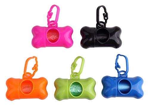 5 PCS Bone Shaped Poop Bag Dispenser for Dogs - Pet Waste Disposal with Leash Clip & Waste Bags (Random Colors) - Perfect for Walking, Hiking, and Park Cleanup