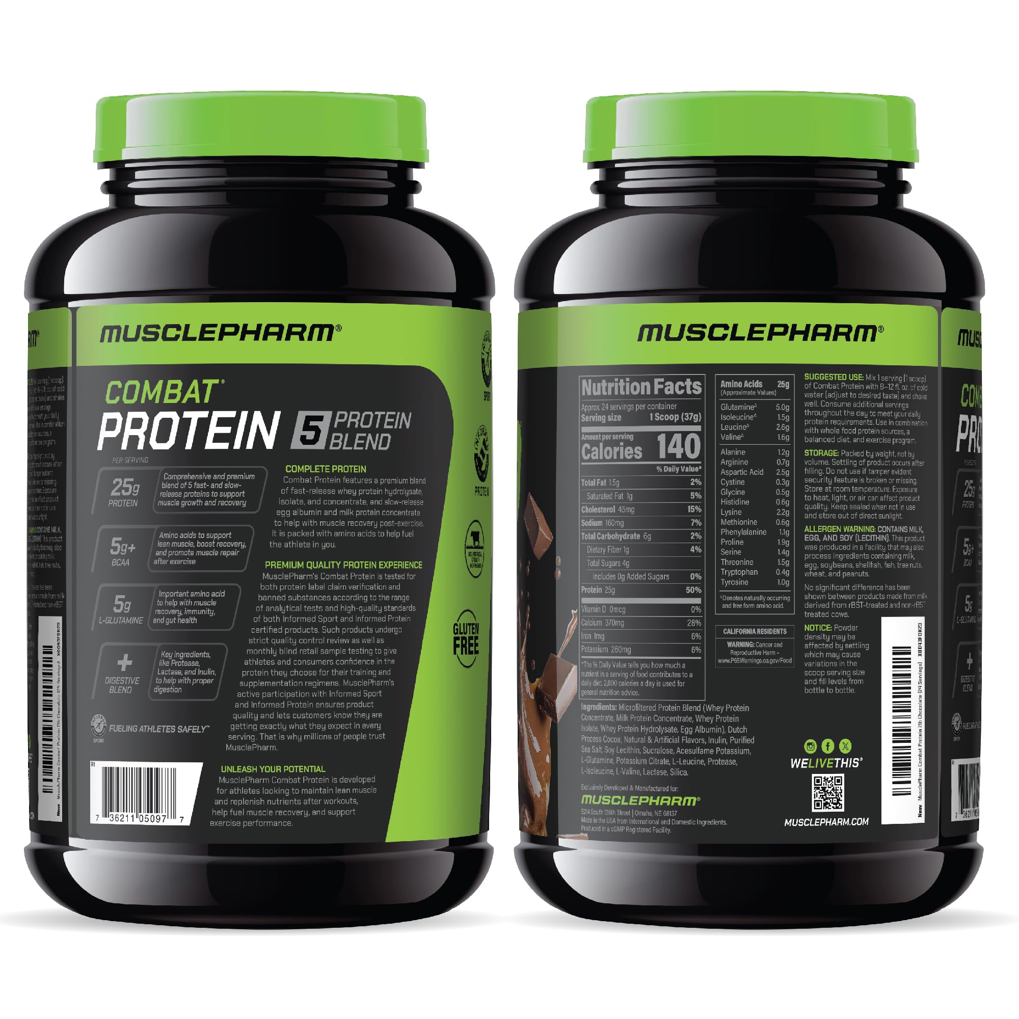 MusclePharm Combat Protein Powder - Chocolate Milk Flavor | 5 Protein Sources (Whey Isolate & Egg Albumin) | Gluten Free Muscle Recovery Supplement | 2lb (26 Servings) | Ideal for Post-Workout Recovery & Muscle Growth