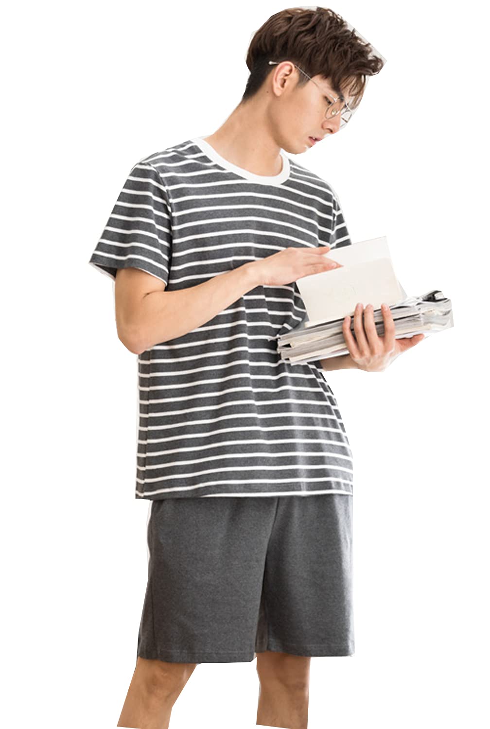 BYX SweetLeisure Boys' Cotton Pajama Set - Striped Summer Sleepwear Shorts for Big Boys (Sizes 12-18) - Perfect for Sleepovers, Vacation & Relaxing at Home