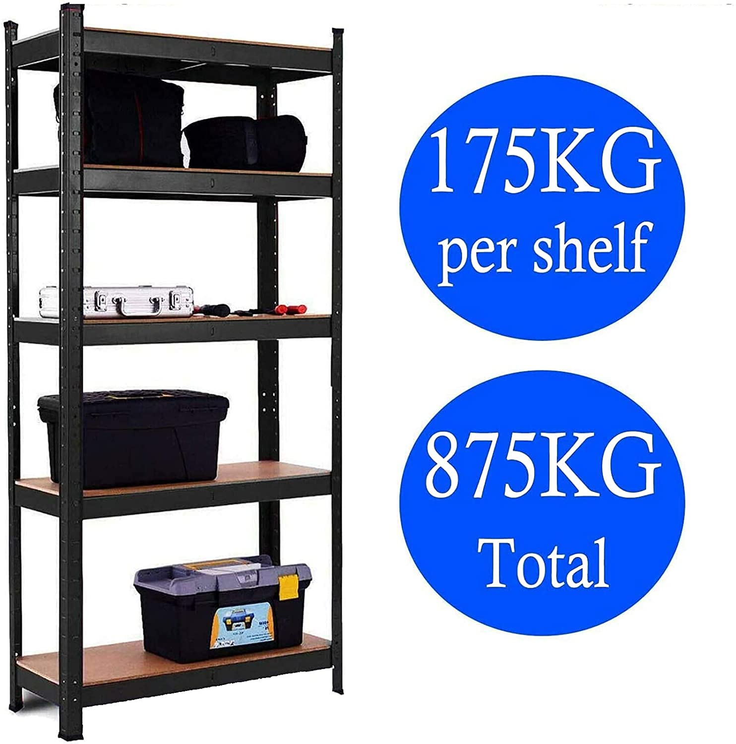 5-Tier Heavy Duty Boltless Metal Shelving Unit - 150x70x30cm Freestanding Storage Rack for Garage, Warehouse & Home Organization - Adjustable Steel Shelves in Black | Perfect for Storing Tools, Boxes & Household Items