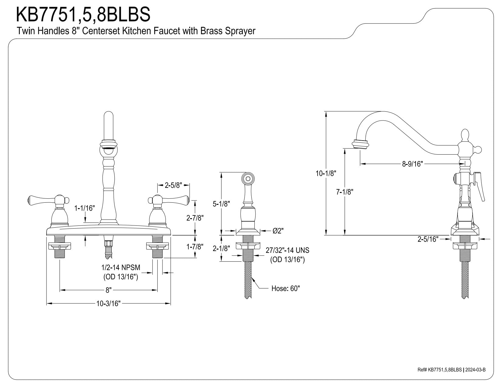 Kingston Brass KB7755BLBS 8-Inch Centerset Kitchen Faucet - Oil Rubbed Bronze Finish - Vintage English Style - Perfect for Farmhouse & Traditional Kitchen Sinks