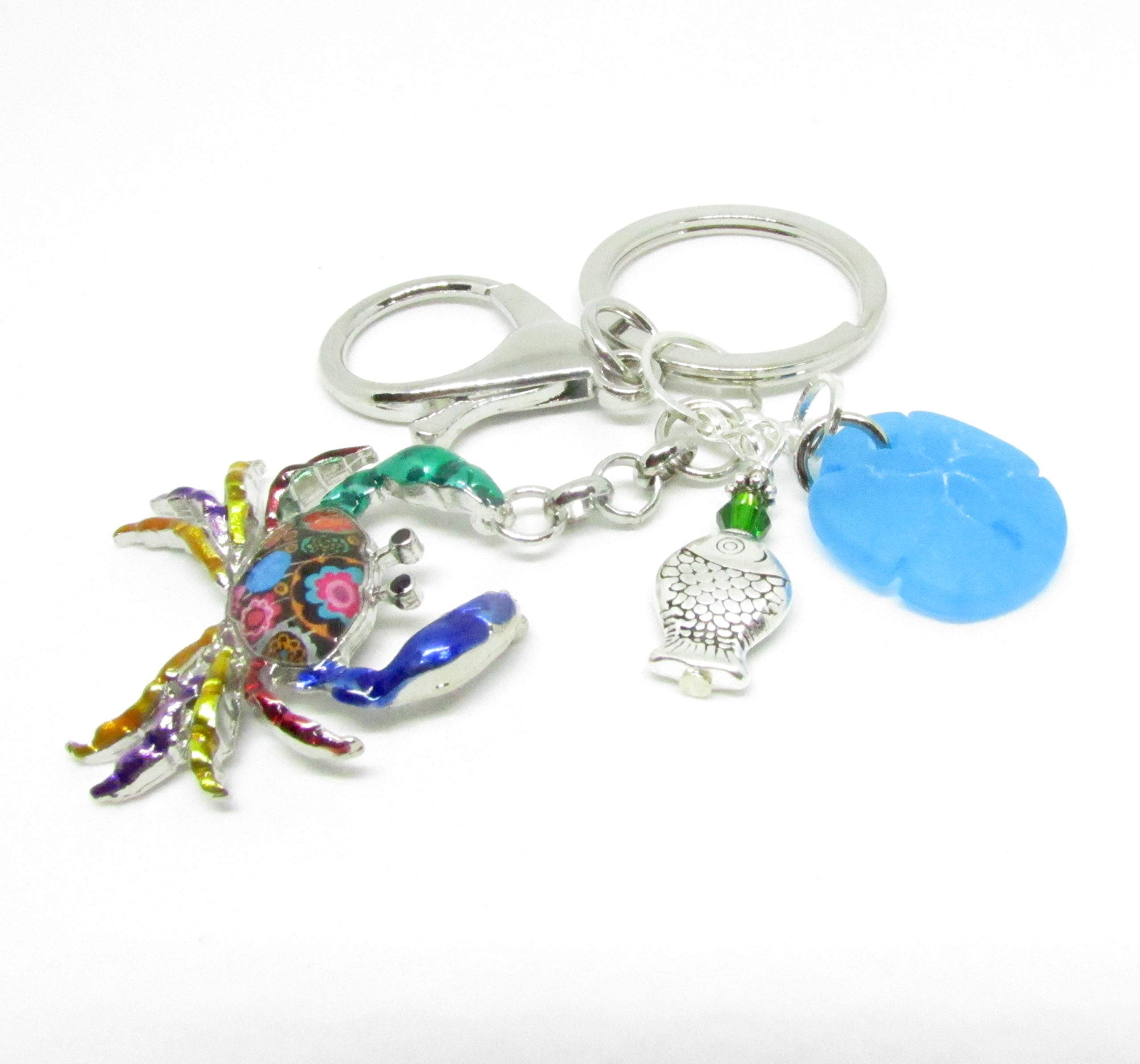 Vibrant Crab Keychain - Beach Themed Keyring with Sea Glass Charm - Tropical Gifts for Women - Perfect Mother's Day Present for Mom - Ideal for Beach Vacations, Summer Accessories & Coastal Home Decor