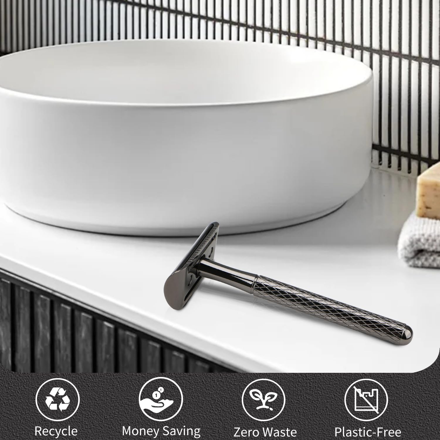 Premium Gun Black Safety Razor Kit - 1 Stainless Steel Razor, 10 Blades + Blade Bank with 30 Extra Blades | Perfect for Men's Wet Shaving & Travel Grooming